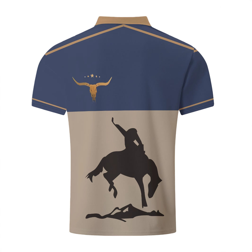 Herre poloshirt med kreativt rodeo-motiv og elegante kontraster Stilla