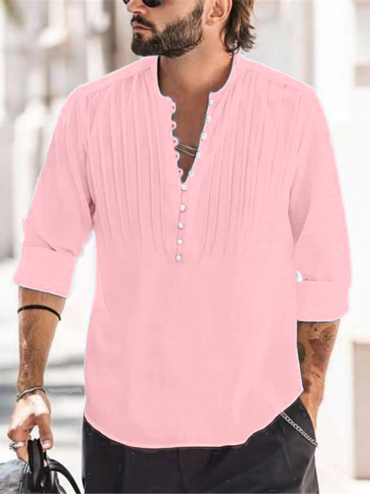 Herrer Elegant Button-Down Plisseret Skjorte Stilla