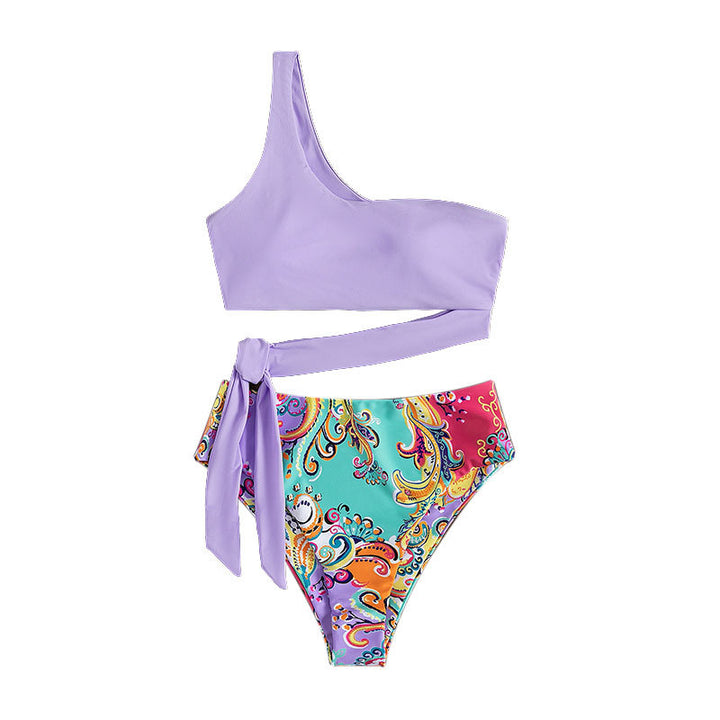 Dame bikini-sæt med asymmetrisk overdel og floral design Stilla