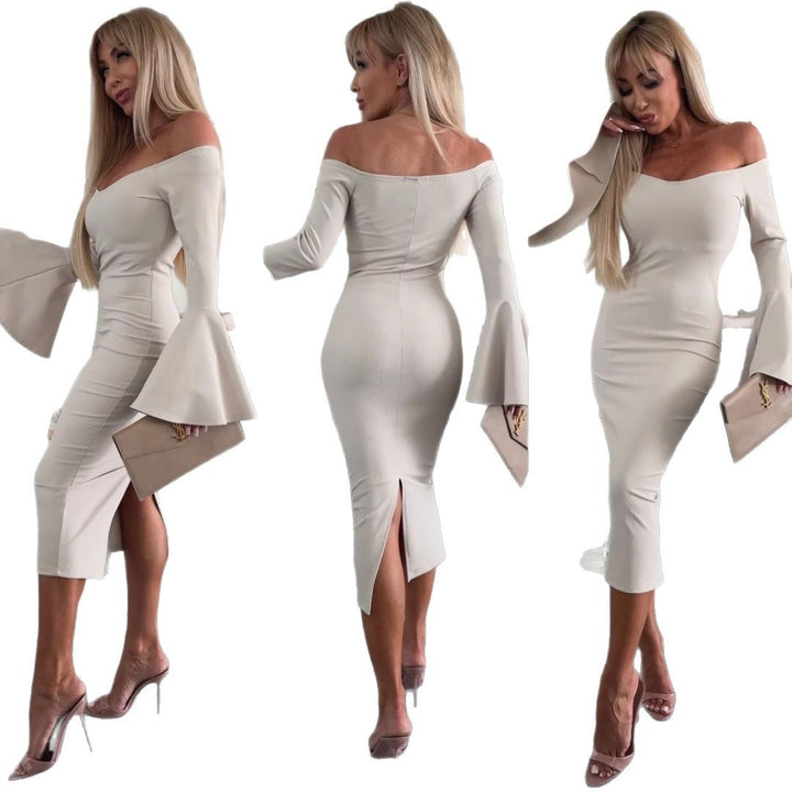 Dame Off-Shoulder Udstillede Ærmer Midi Kjole Stilla