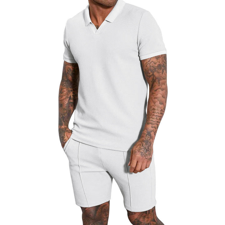 Herrer polo skjorte og shorts sæt med moderne struktur design Stilla