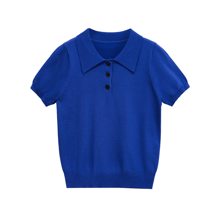 Dame Elegant Kortærmet Polo Skjorte med Klassiske Knapper Stilla