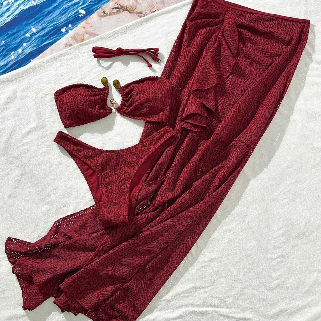 Dame Bandeau-bikini med flæse nederdel og elegant lukning Skovae