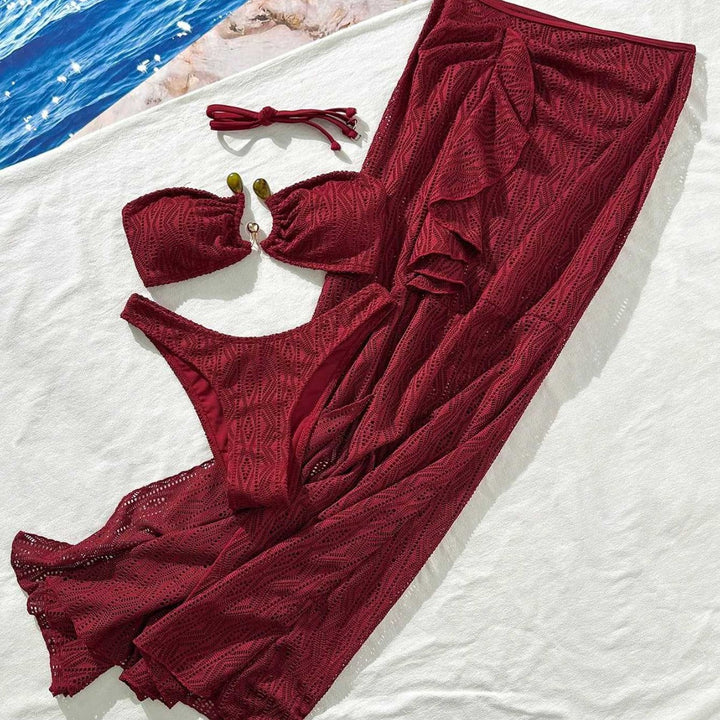 Dame Bandeau-bikini med flæse nederdel og elegant lukning Skovae