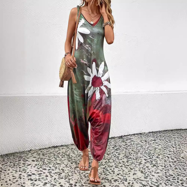 Dame luftig jumpsuit med blomster mønster og bred pasform Stilla