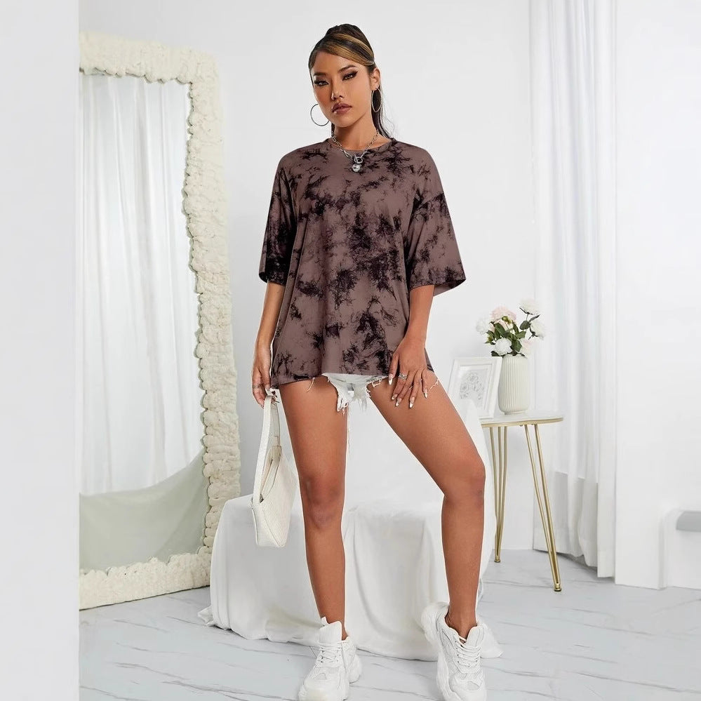 Dame Oversized T-Shirt med unikt marmorprint Stilla