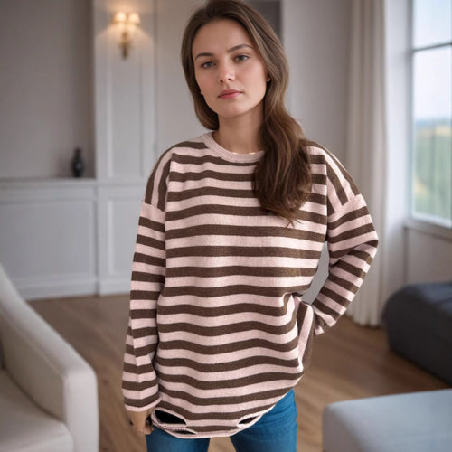 Kvinders strikket oversized sweater med afslappet stribemønster Stilla