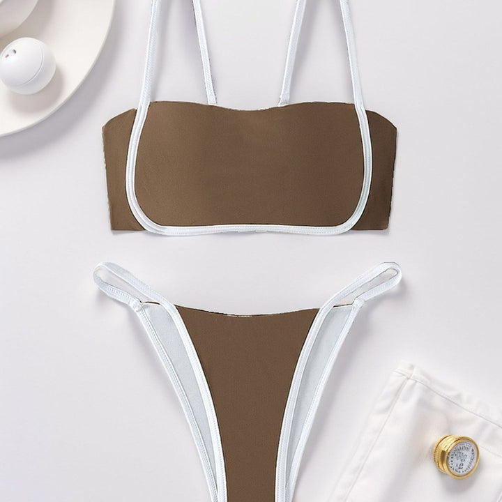 Dame Bandeau Bikini med høj benåbning og justerbare stropper Skovae