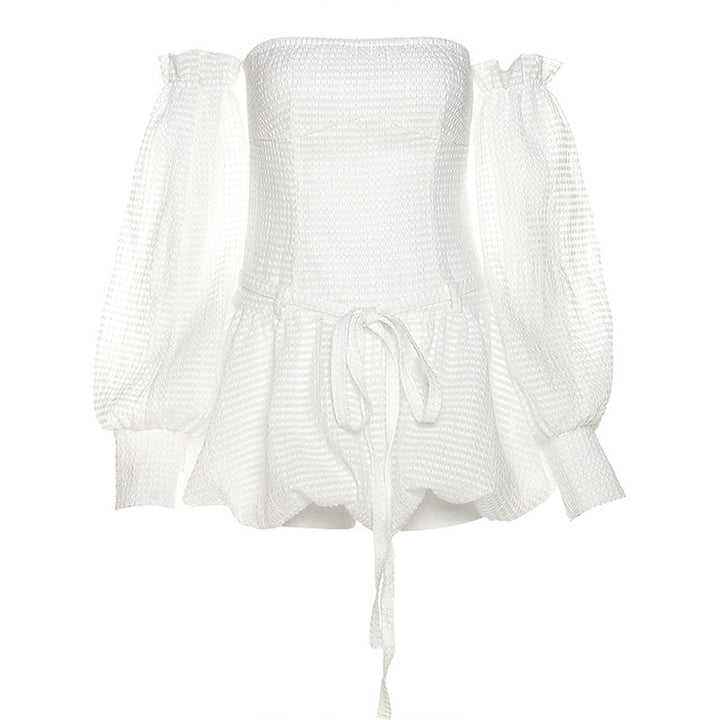 Dame Off-Shoulder Minikjole med voluminøse puffærmer og raffineret flæsedesign Stilla