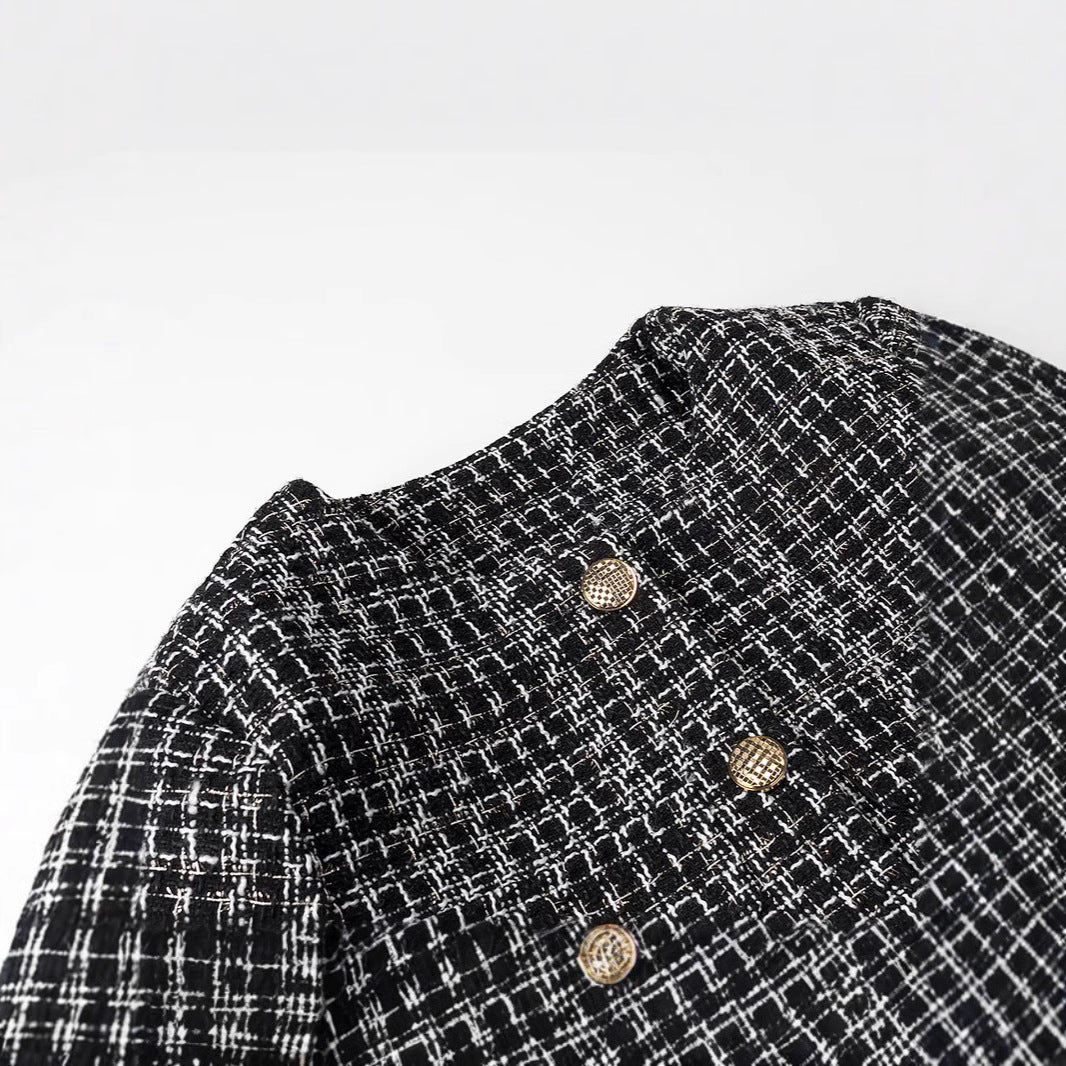 Dame Tweed-blazer med gyldne knapper og struktureret design Stilla