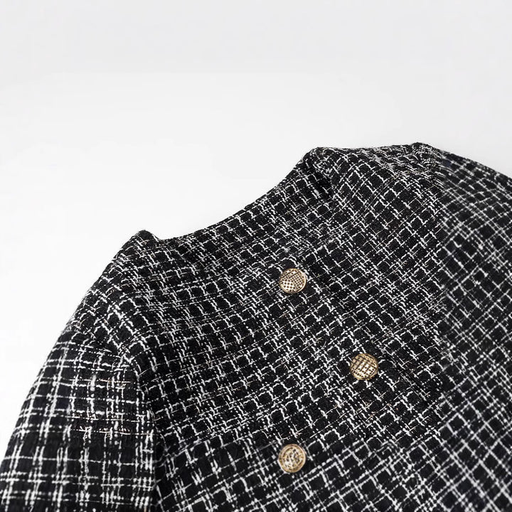 Dame Tweed-blazer med gyldne knapper og struktureret design Stilla