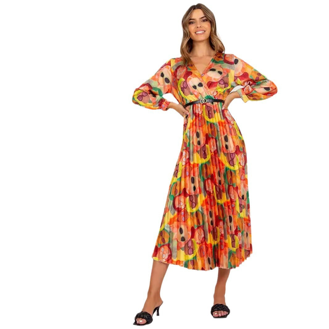 Dame elegant Maxi-kjole med bølgende design og V-hals Stilla