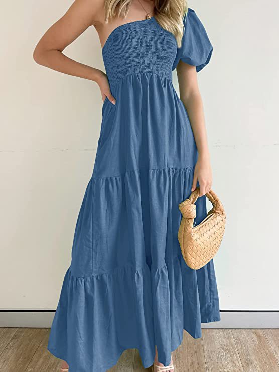 Dame Off-Shoulder Maxikjole med voluminøse ærmer og flæsedetaljer Stilla