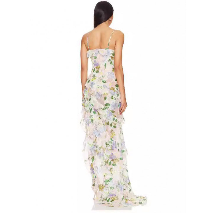 Femme Floral Volant Høj-Lav Kjole Stilla