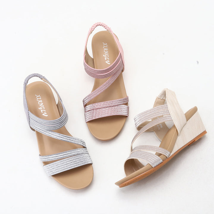 Dame Wedge-sandaler med glitrende remme og komfortabel dæmpning Stilla