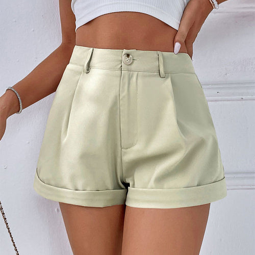 Dame elegant korte shorts med høj talje og omfoldet kant Skovae