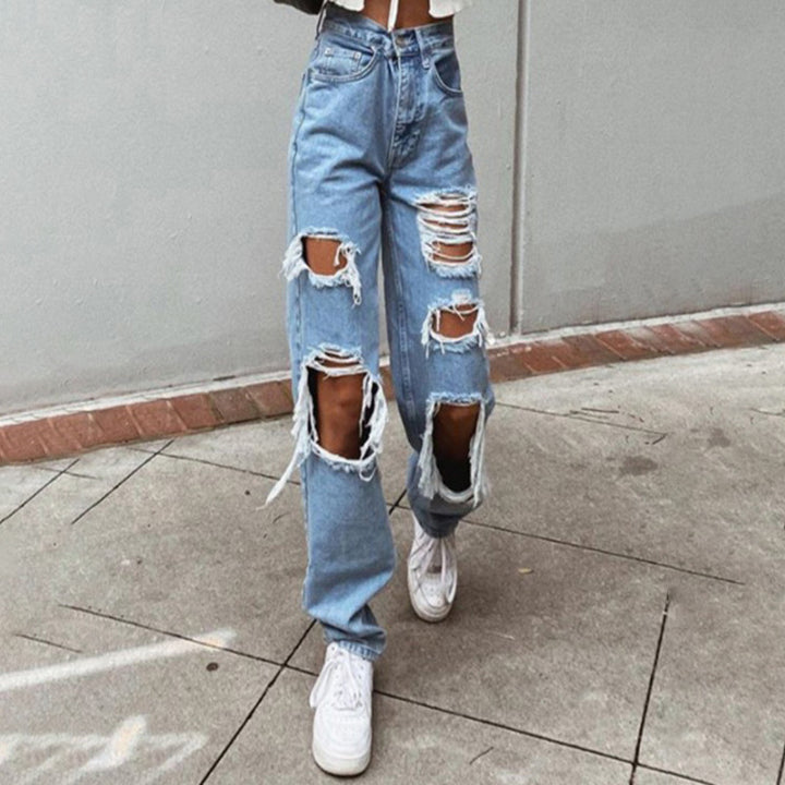 Dame casual ødelagte jeans med bredt ben Skovae