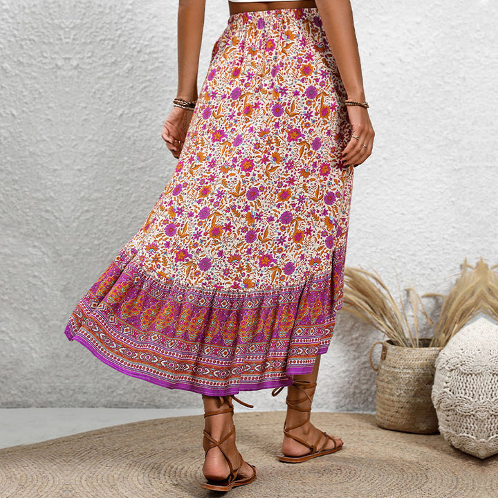 Femme Høj-Dyb Trin Floral Maxi Nederdel Stilla