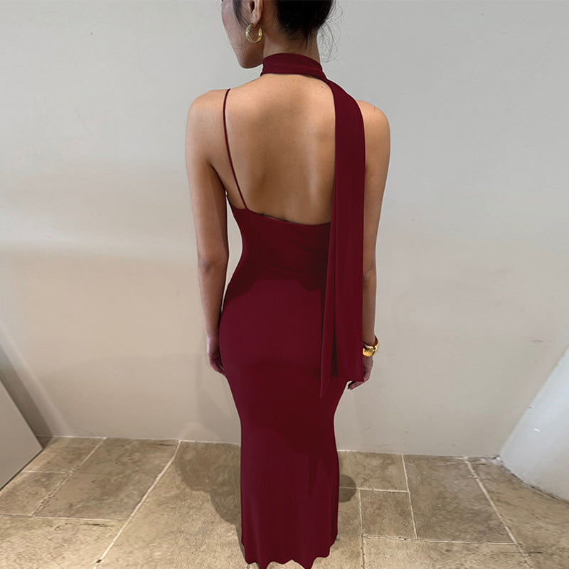 Damer Elegant Maxikjole med asymmetrisk Halterneck Skovae