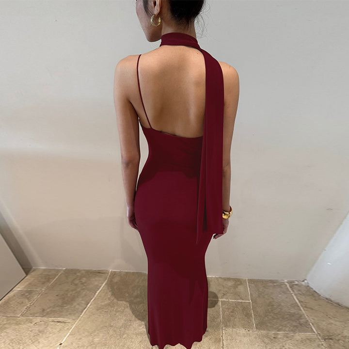 Damer Elegant Maxikjole med asymmetrisk Halterneck Skovae
