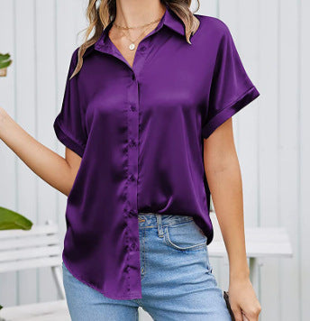 Dame Satin-bluse med overlappende skuldre Stilla