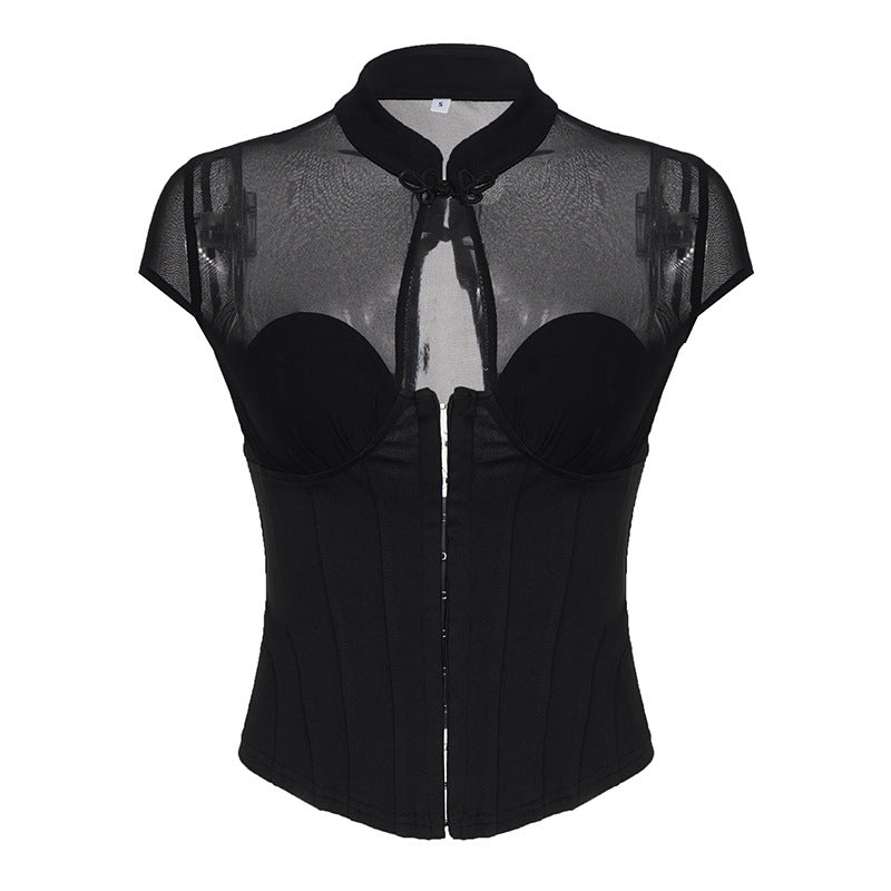 Damen Corsage-Oberteil mit Mesh-Einsätzen und feinen Rüschendetails Skovae