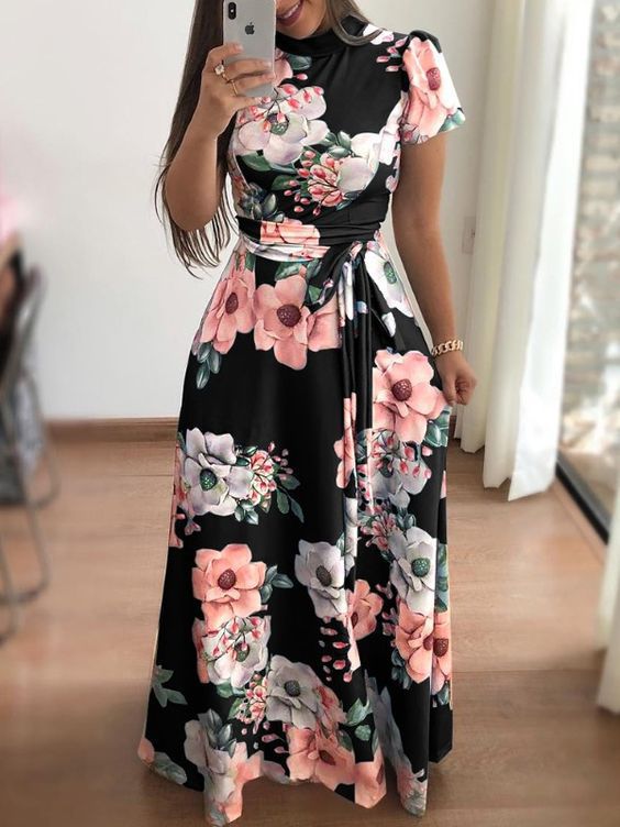 Dame maxikjole med blomsterdesign Stilla