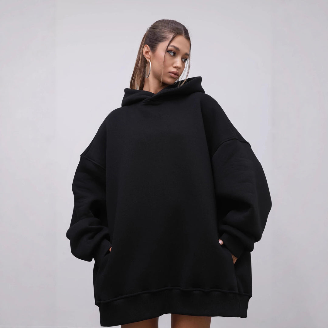 Kvinder Oversized Hoodie med praktiske lommer og høj-hals krave Skovae