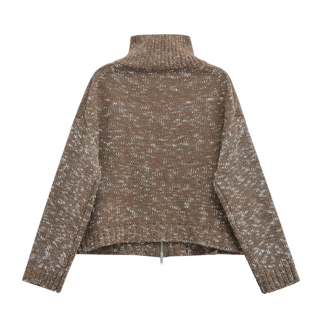 Femme Strik-Zip-Up-Trøje med høj krave Stilla