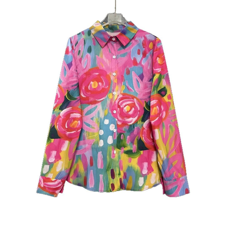 Femme Vibrant Floral Print Button-Up Shirt Stilla