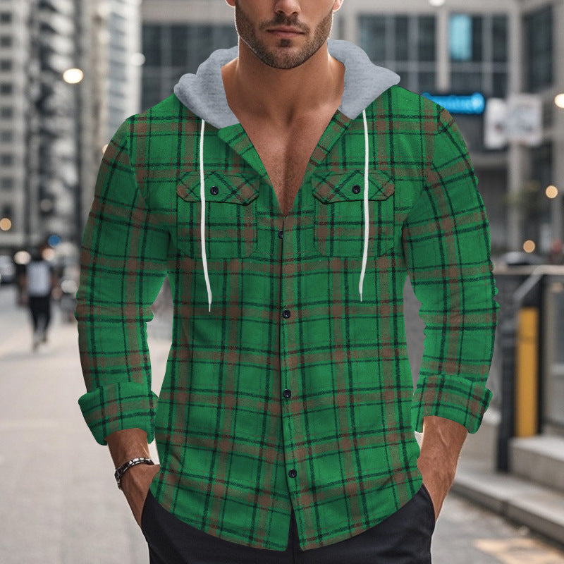 Herrer afslappet flannelshirt med hætte og ternet mønster Stilla