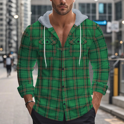 Herrer afslappet flannelshirt med hætte og ternet mønster Stilla