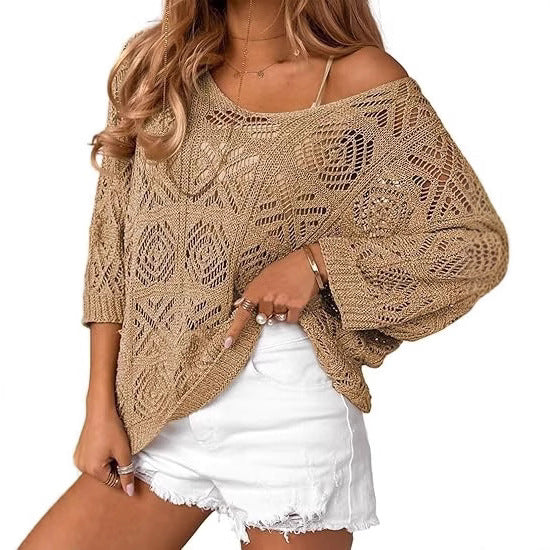 Dame strikpullover med åbent skulderdesign Stilla