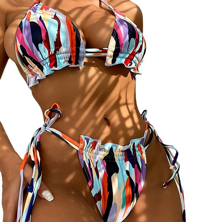 Dame Triangel-Bikini med justerbare stropper og flæsedetaljer Skovae