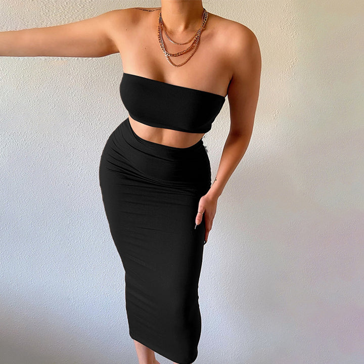 Dame Crop-Top og Midi-Nederdel Sæt med figursyet Design Stilla