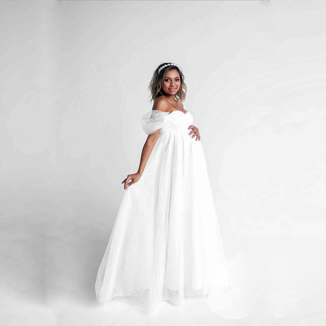 Dame Off-Shoulder Tulle Graviditetskjole Stilla