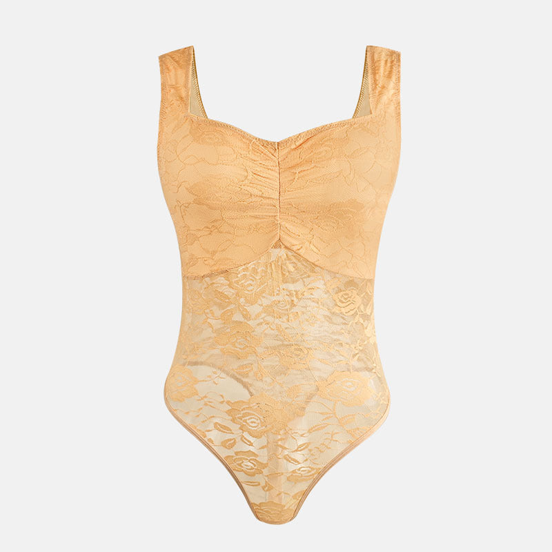 Dame spids-bodysuit med floral design og konturerende snit Stilla