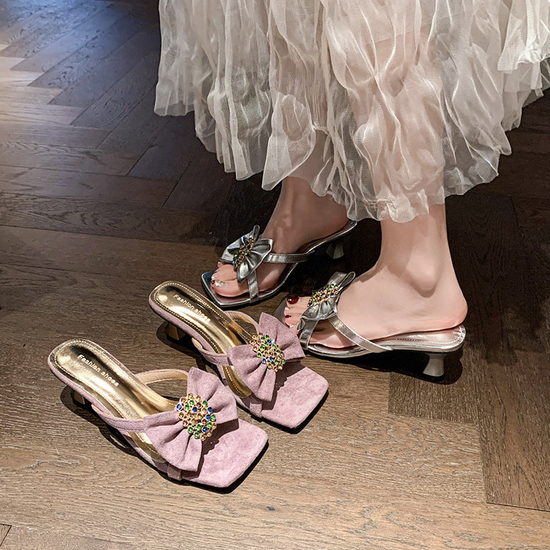 Dame elegante Open-Toe Slide-Højhælede sko med dekorerede detaljer Stilla