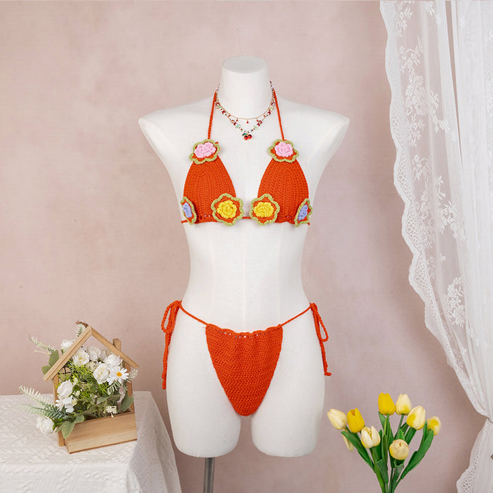 Dame hækle-bikini med legende blomsterdesign og justerbare bånd Skovae