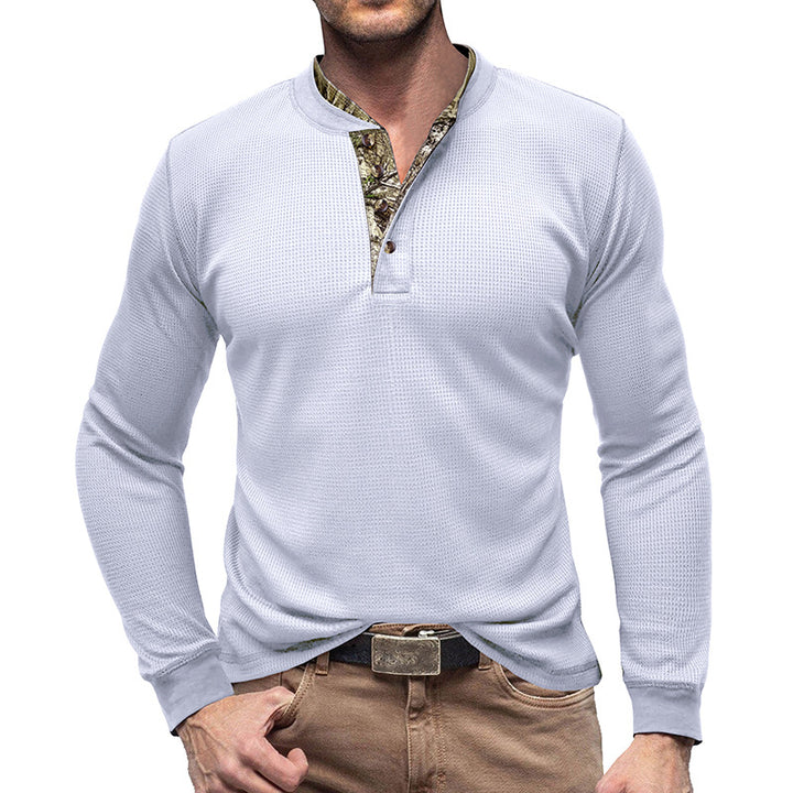 Herrer Langærmet Henley Pullover med moderigtigt krave og struktureret overflade Stilla