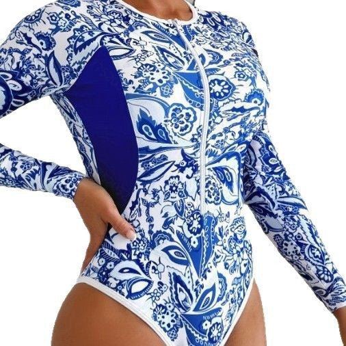 Dame Rashguard badedragt med blomsterdesign og gennemgående lynlås Stilla