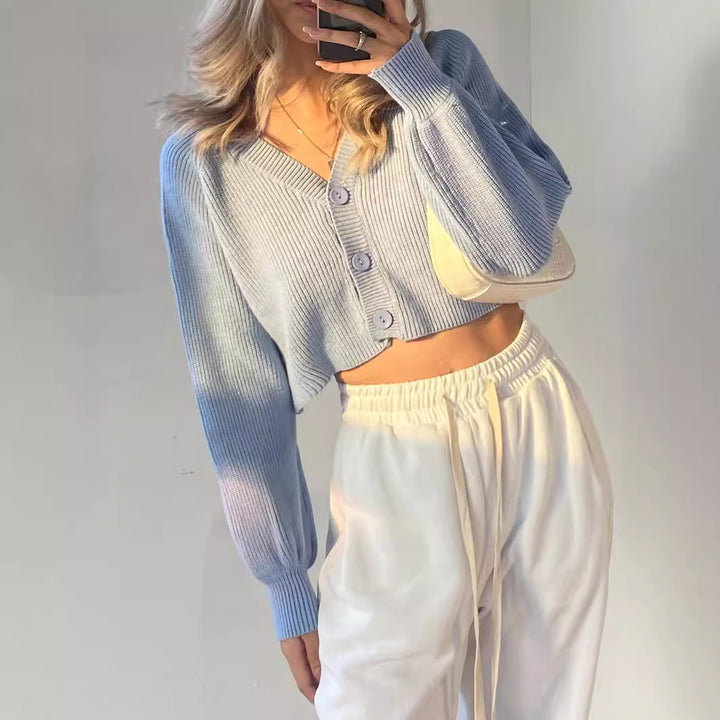 Femme Cropped Ribstrikket cardigan Pullover Stilla