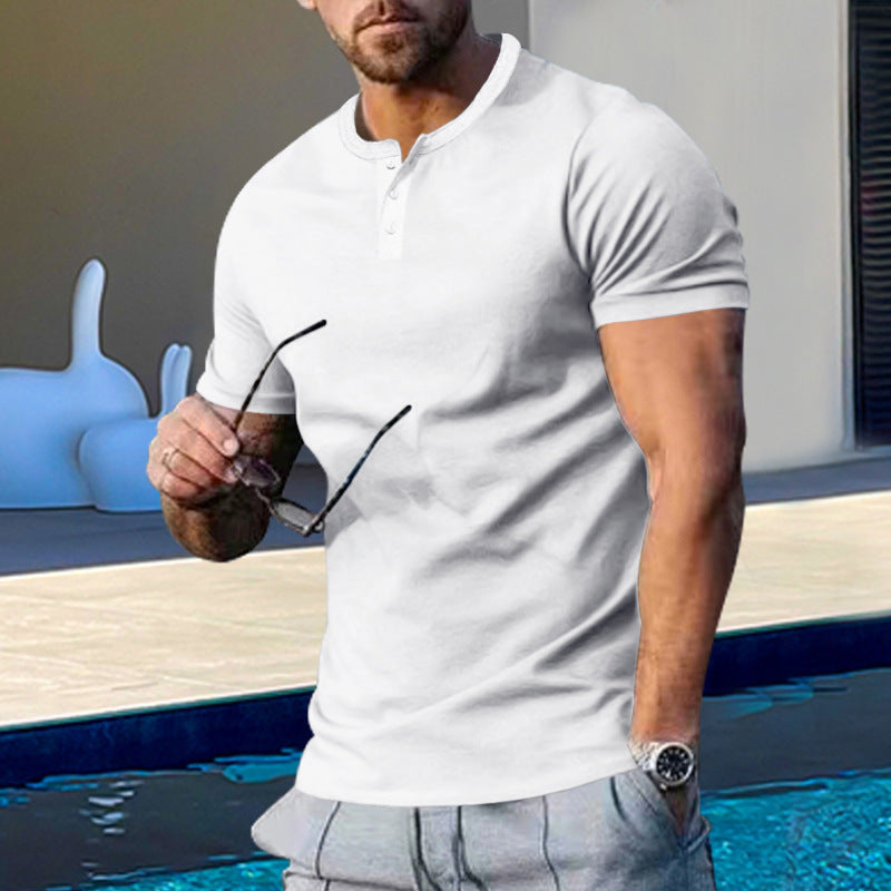 Herren kortærmet Henley T-shirt med praktisk knapdesign og kropsnær pasform Stilla