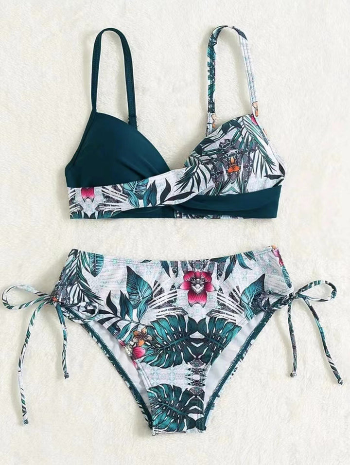 Dame Triangel-Bikini-Sæt med tropisk design og justerbare seler Stilla