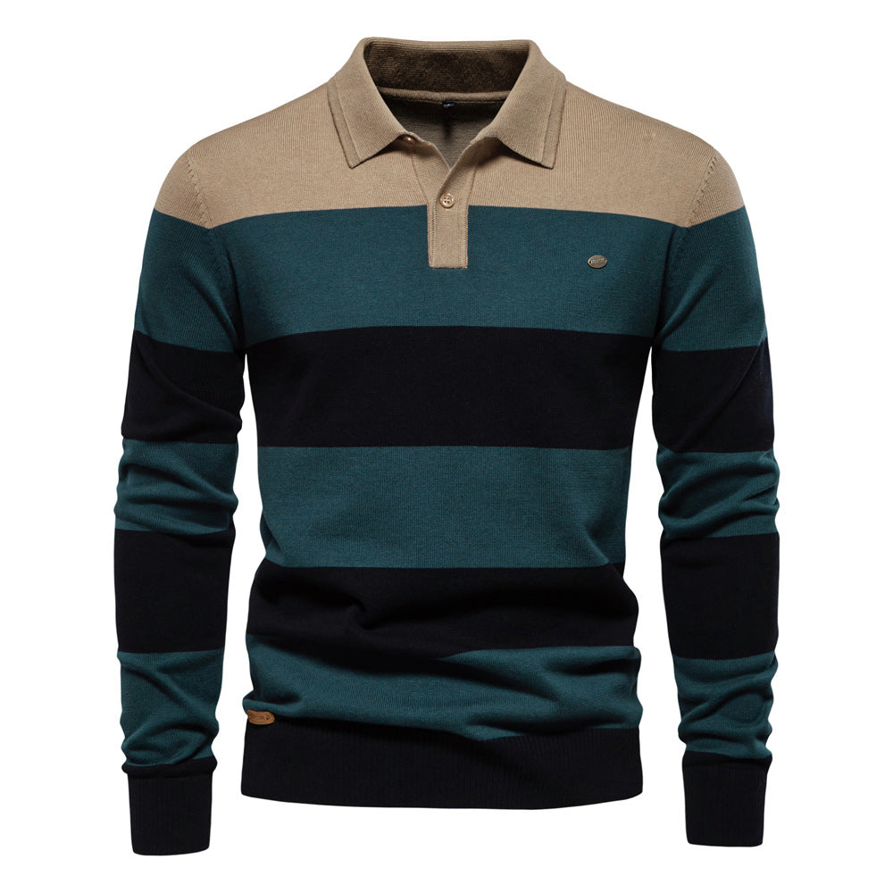 Herrer Langærmet Polopullover med moderne stribemønster Stilla