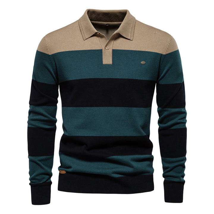 Herrer Langærmet Polopullover med moderne stribemønster Stilla