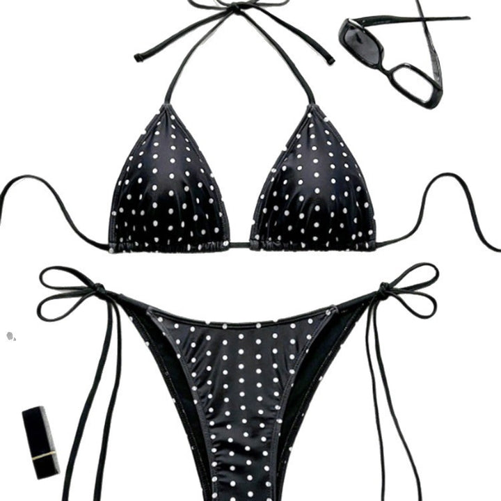 Dame Triangel-Bikini med moderne prikkedesign og justerbare bindebånd Skovae
