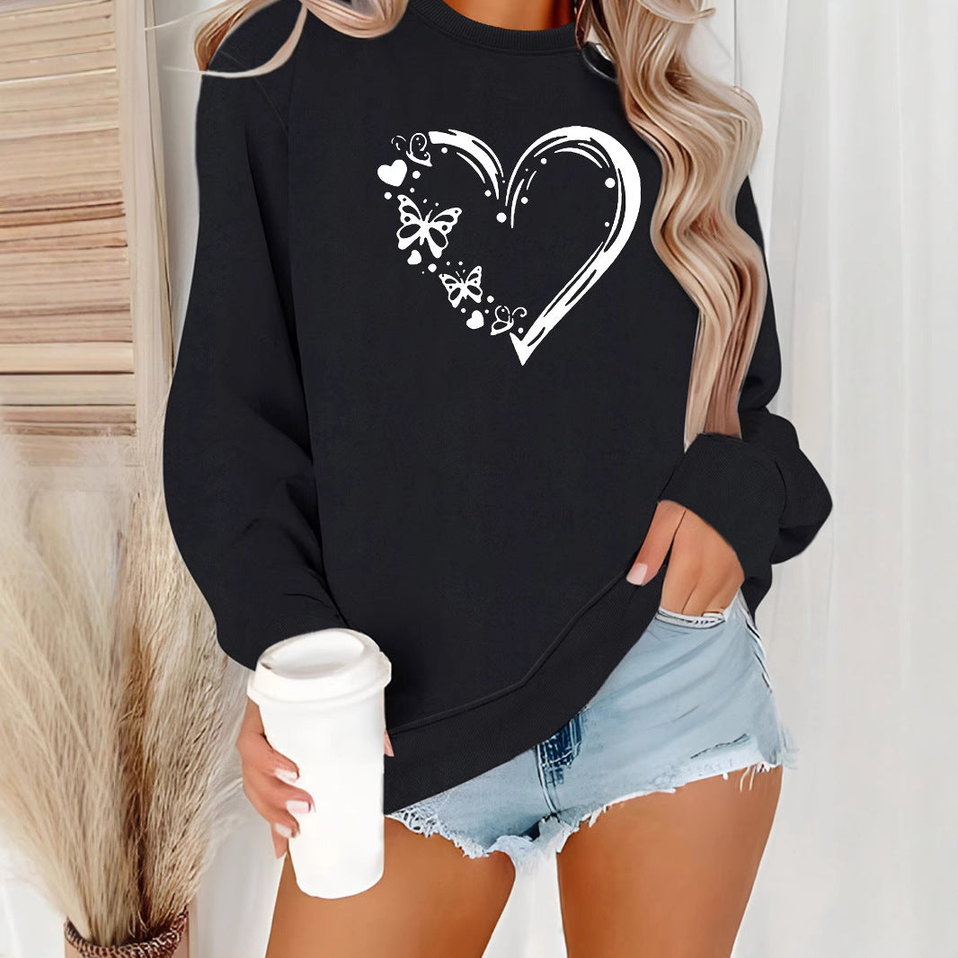 Dame sweatshirt med kreativt hjerte- og sommerfugledesign Stilla