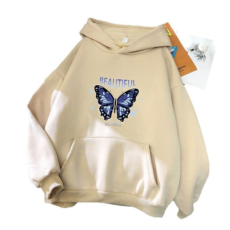 Dame hoodie med kreativt sommerfugledesign Skovae
