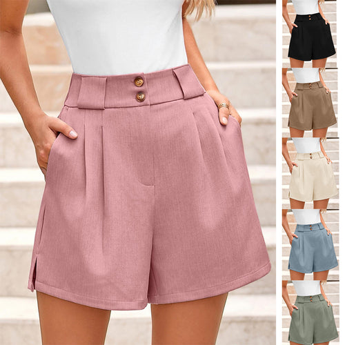 Damer elegante shorts med dekorative knapper og sidelommer Stilla